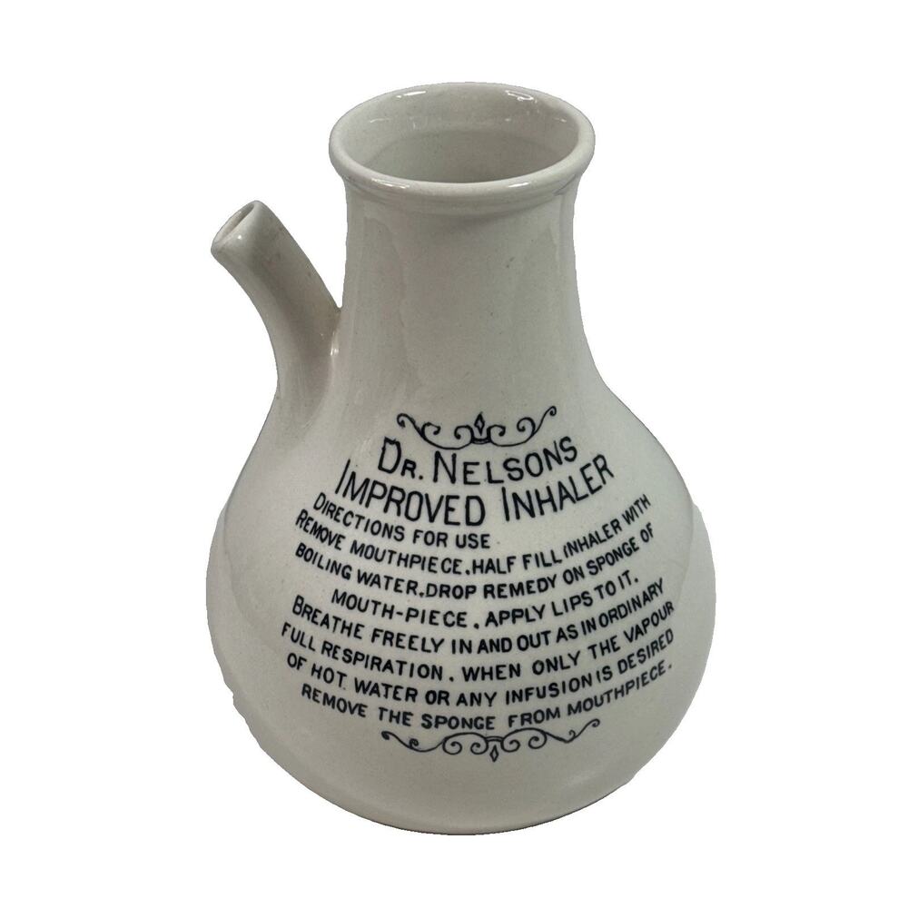 Authentic Antique Vintage Improved Dr. Nelson's Earthenware Medical Inhaler 7"H
